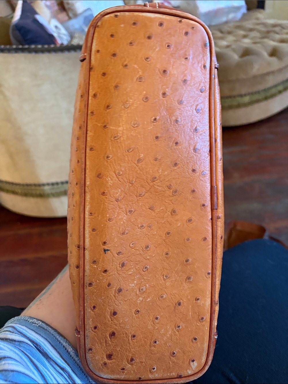 Dooney & Bourke Tan Ostrich-Embossed Leather Tote - Picture 4 of 5